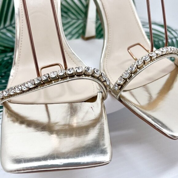 Marc Fisher Women's Karima Ankle Strap Sandals Size 11M Gold Metallic Rhinestone - Picture 4 of 11